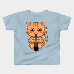 Bengal Cat Playing The Clarinet Kids T-Shirt